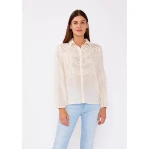 Crinkled Lace Long Sleeve Button Down Blouse