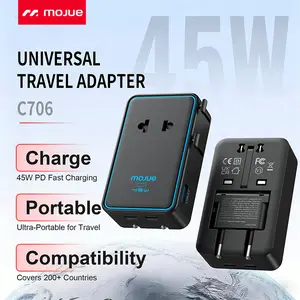 MOJUE Universal Travel Adapter, 2026 Ultra-Slim 25W PD Fast Charger, 4-Port (USB-A/2 USB-C/2 ) International Power Adapter, Worldwide Plug Adapter for EU/UK/AU/Asia, Travel Essentials for 200+ Countries