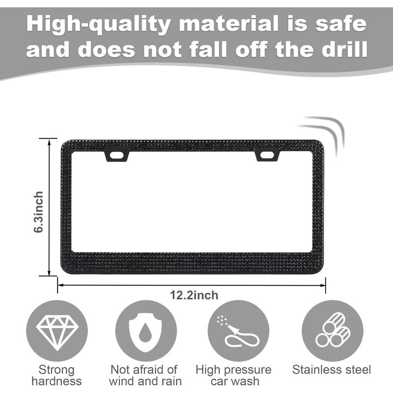 2 Pack Bling License Plate Frames for Women, Sparkly Rhinestone   Accessories with Glitter  Caps (Black)