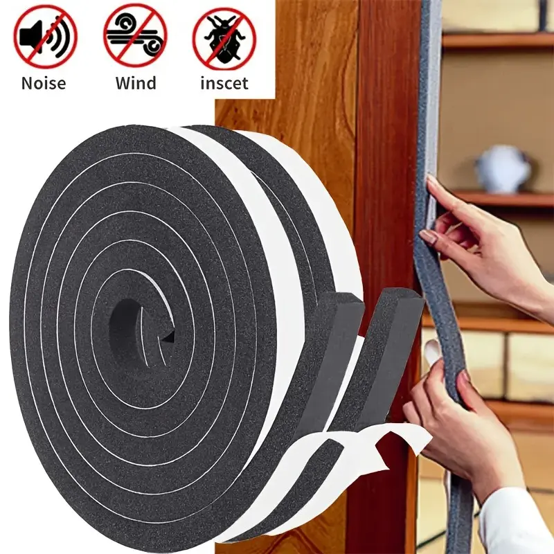 Self-Adhesive Door Window Seal Strip, Door Bottom Seal, Soundproof Windproof Fireproof Weatherproof, 0.59" X 6.56' PU Sponge Plastic Weather Stripping