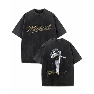 Washed T-shirt,100% cotton, featuring Michael Jackson's iconic signature and classic pose patterns. Suitable for summer streetwear. Retro street style. # Michael Jackson # # Jafar Jackson # # Biography Film # # Musical Legend #