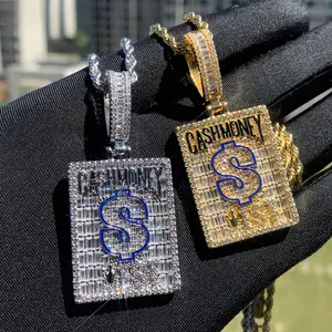 Lxalry Iced Out Cash Money Dollar Sign Pendant Necklace For Men Women, Copper CZ Hip Hop Cuban Chain, Bling Streetwear Jewelry For Party Club Daily Wear Gift