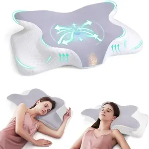 Memory foam pillow with slow rebound, won't collapse, neck support pillow, butterfly-shaped pillow, breathable and pressure-relieving cervical pillow.