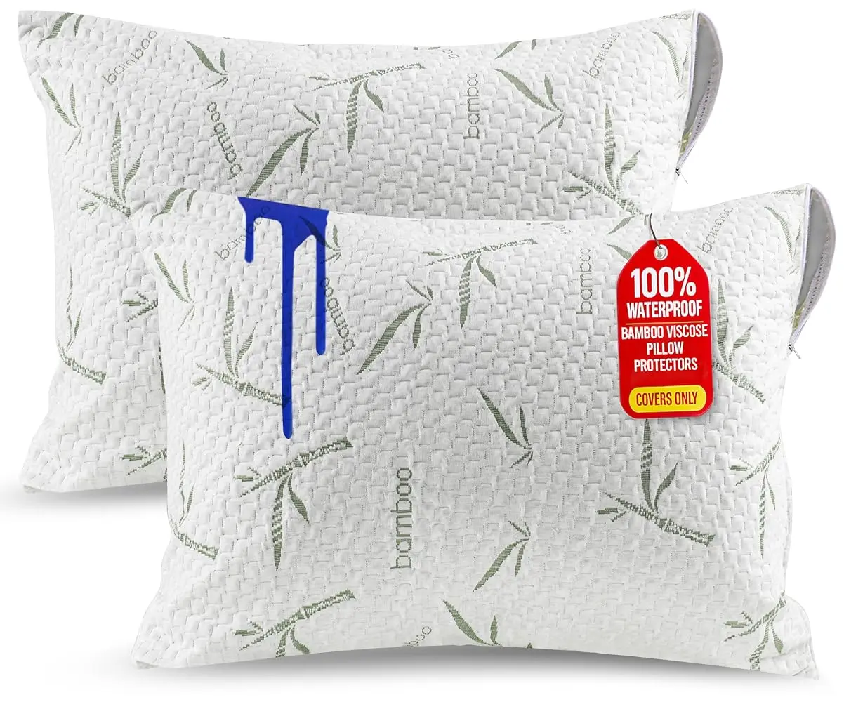 Bamboo Viscose Waterproof Queen Size Pillow Protectors, Pack of 2