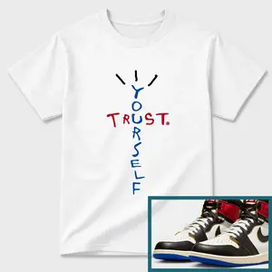 Unisex T-shirt To Match Sneakers Jordan 1 x UN/LA x FRGMT "Black and Varsity Red" - Trust Yourself. 100% Cotton for Casual Wear. Comfortable Summer Unisex T-Shirt to match Jordan Sneaker. Streetwear Style. urban outfitters