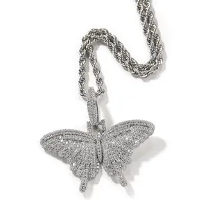 CDM Delicate Butterfly Necklace for Gift - 2pcs Set with Trendy Hip Hop Link, Artifical Zircon, Unisex, 24inch, Trendy Design for Daily Wear