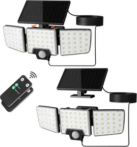 Lepro Solar Security Lights Outdoor Motion Sensor, 2 in 1 Separated and Integrated Remote Control IP65 Waterproof Solar Lights with 2 Light Modes, 3 Heads Floodlight for Garden Yard Garage