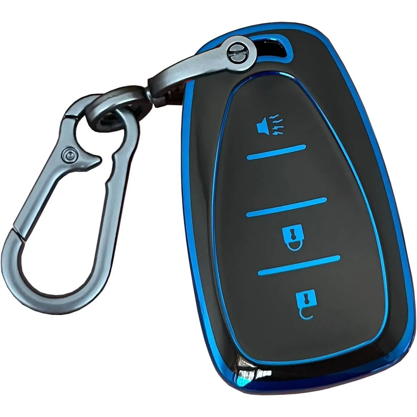 for Chevy Key Fob Shell Keyless Entry Systems Fit for Chevy Spark Traverse Equinox Trailblazer Trax 3 Buttons Smart Key Cover Case (Black-Blue), Car Key Protector, Car Accessories