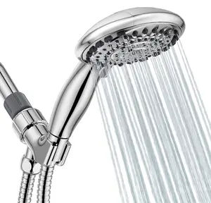 High Pressure 5-Setting Giant 5" Chrome Face Handheld Shower Head, Hand Held Showerhead for the Ultimate Shower Experience, with Extra Long 5 Foot Stainless Steel Hose, Anti Clog Jets