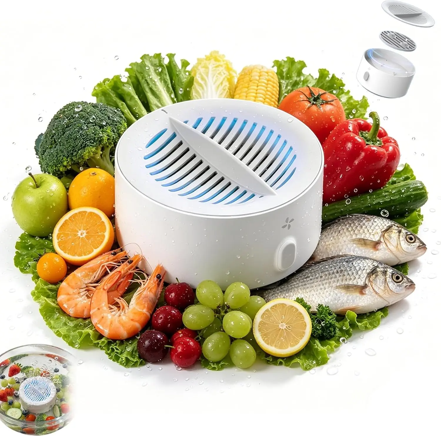 Produce Cleaner,Portable Fruit and Vegetable Washing Machine with OH-ion Veggie for Deep Cleaning Surface Residues for Berries & Meat (White)