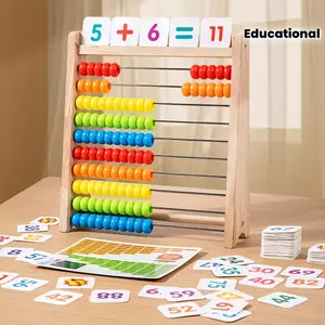 Wooden Math Abacus for Kids, Educational Counting Toy with Addition Subtraction Flash Cards, Montessori Math Manipulatives for Preschool Kindergarten Homeschool, Toddler Learning Gift for Ages 3+