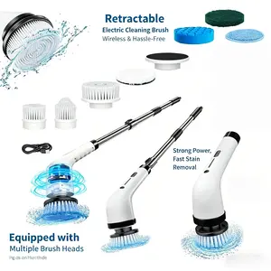 （Limited Time ) Upgraded Cordless Electric Spin Scrubber Bathroom Cleaning Set with 8 Replaceable Brush Heads, 3-Level Adjustable Extension Handle, Dual Speed and IPX7 Waterproof, Ideal for Bathroom, Kitchen, Toilet, Window, Pool and Car Cleaning