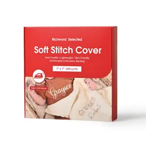 Richword Selected Soft Stitch Cover – 7" x 7" (50pcs) Heat Fusible, Skin-Friendly, Lightweight Embroidery Backing Stabilizer