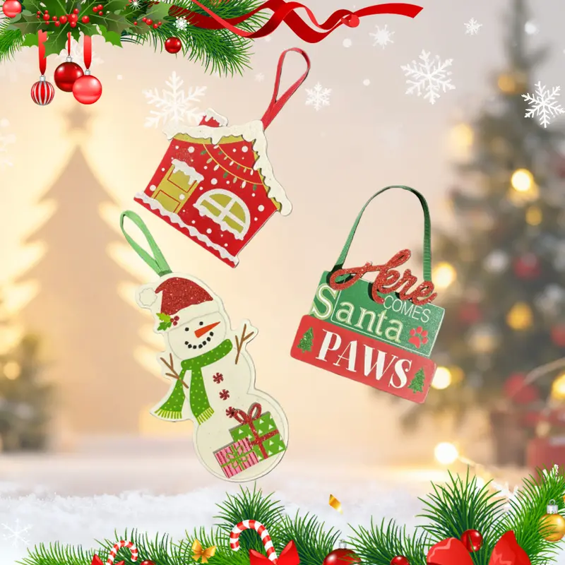 3 Pacs  Christmas ornament set, including a Christmas snowman and "Merry Christmas" and "Welcome" signs, is ideal for home, door, window, and wall decoration, as well as party supplies.