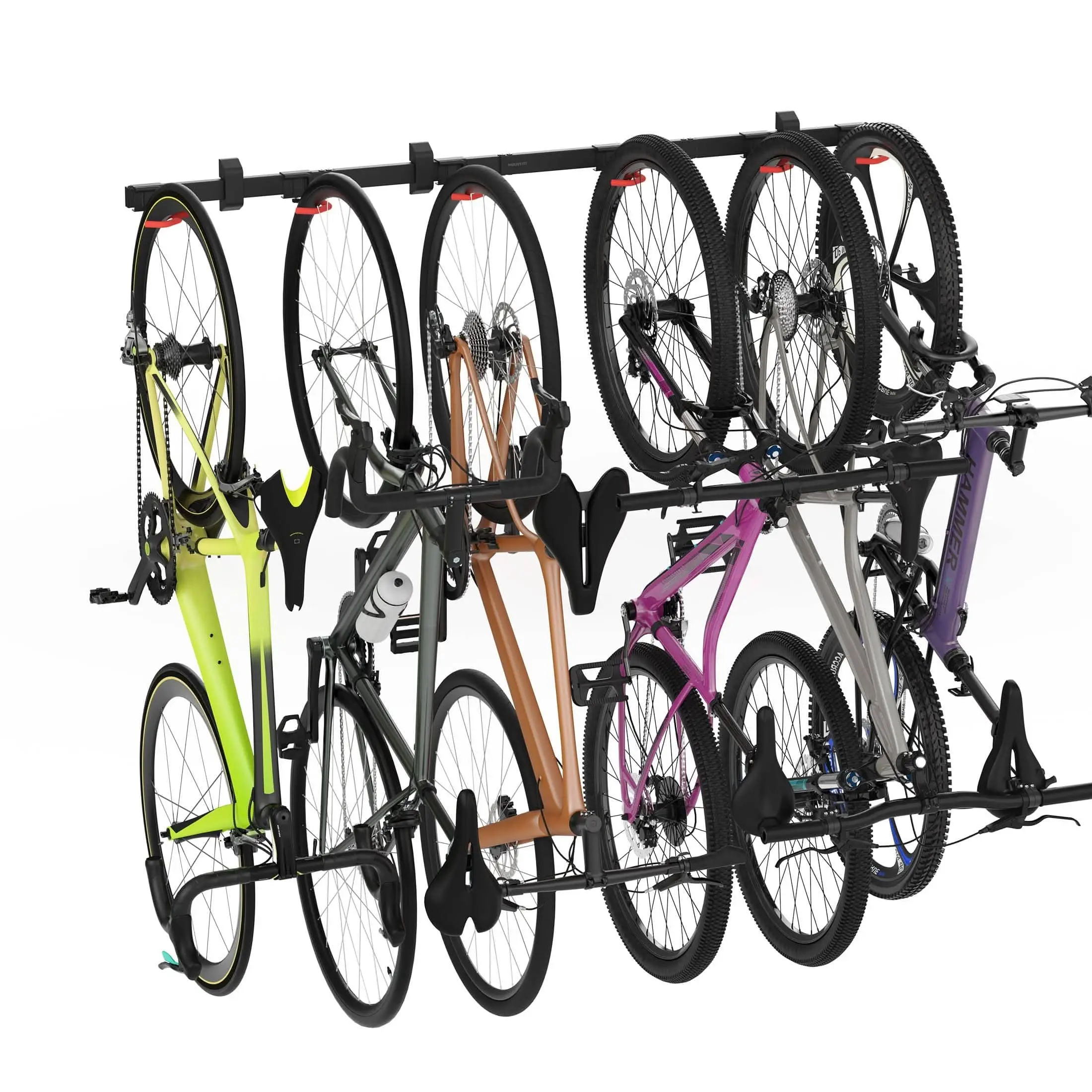 Mount-It! 6 Bike Rack for Garage, Wall Mounted Bike Storage Rack with Adjustable Hooks, Holds 55 lbs Per Bike, Fits Tires Up to 3.5