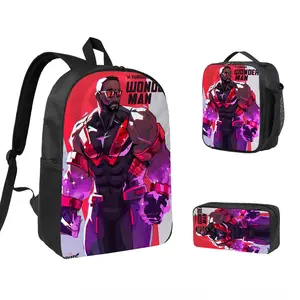 Wonder Man 3 PCS Backpack Set, Durable School Bookbag with Insulated Lunch Bag & Pencil Case for Teens Boys Girls, Comfortable Travel Daypack Gift for Fans d-269