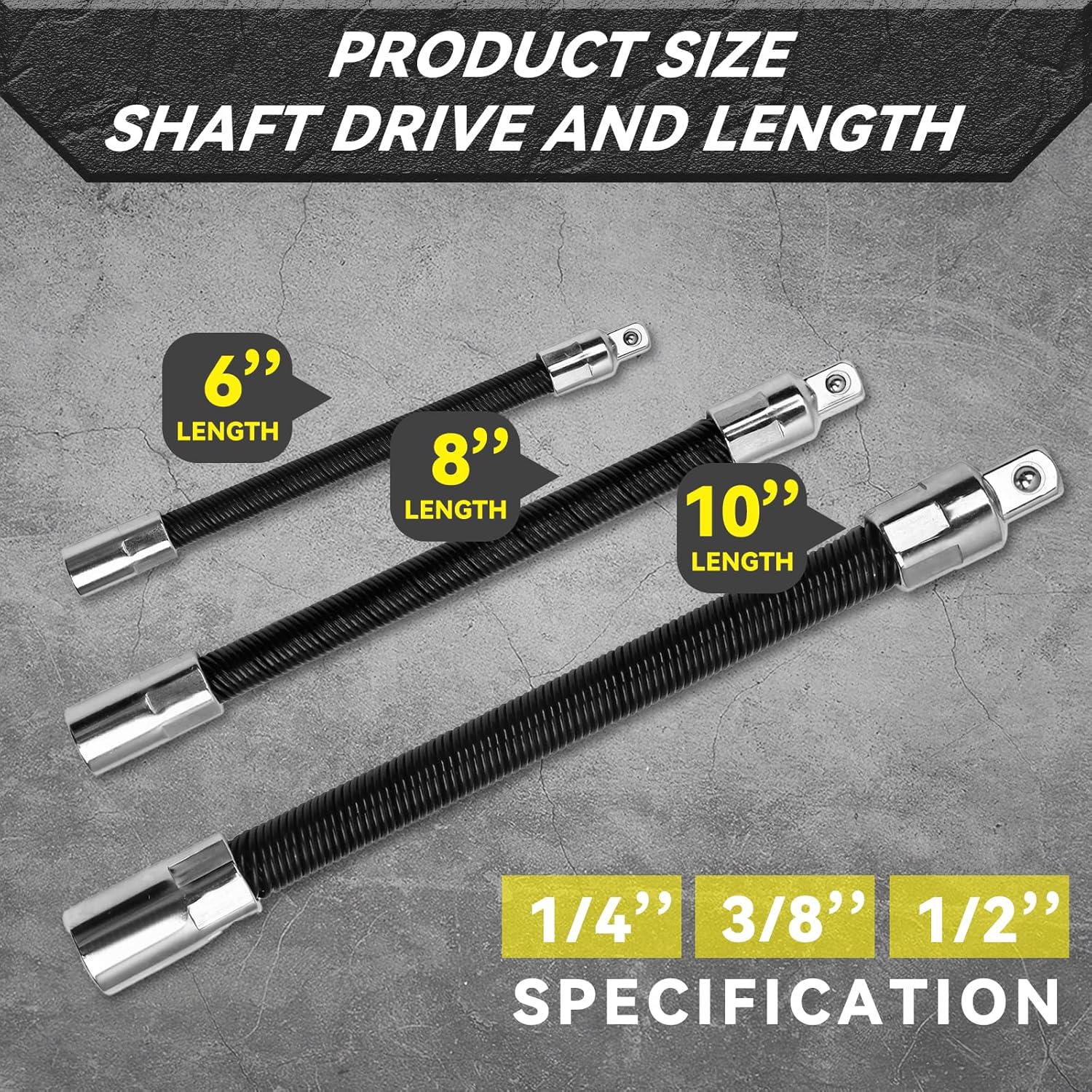 GJANSH Flexible Socket Extension Bar Set 3-Piece 1/2" 3/8" 1/4" Shaft Drive 10" 8" 6"-Spring-Loaded Detent Balls to Prevent Slipping, fathersdaygift fathersdaygift GJANSH Flexible Socket Extension Bar Set 3-Piece 1/2" 3/8" 1/4" Shaft Drive 10" 8" 6"-Spring-Loaded Detent Balls to Prevent Slipping, fathersdaygift fathersdaygift