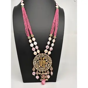Radha Krishna Mehendi Polish Color Stone Crystal Beads Necklace