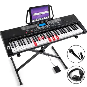 MUSTAR MEKS-500 61-Key Learning Piano Keyboard with Lighted Keys Stand Sustain Pedal Headphones Microphone USB MIDI Built-in Speakers for Beginners