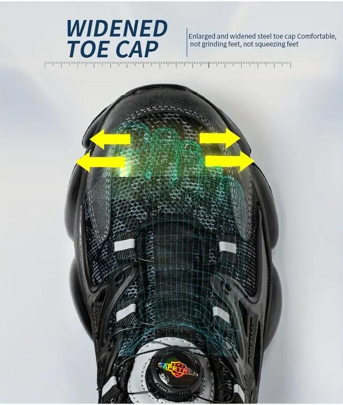 Men's Plus Size Safety Shoes with Rotating Buckle - Steel Toe, Puncture-Resistant, Breathable Mesh Upper, Anti-Smash & Anti-Stab Design, Comfortable Non-Slip Work Sneakers for Industrial & Outdoor Use