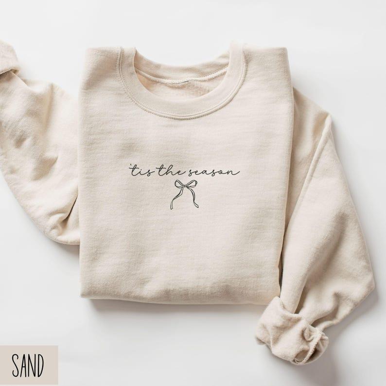 Tis The Season Valentiness Sweatshirt/ T-shirt with Bow, Cute Holiday Pullover, Minimalist Valentine Sweater, Cozy Winter Top, Mom or Her Valentine Gift