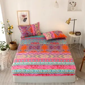 Boho Fitted Sheet,Queen Bohemian Style Bed Sheet Set,Bedroom Decor Bright Chic Mandala Bedding Set,Butterfly Soft Colorful Tribal Bed Covers