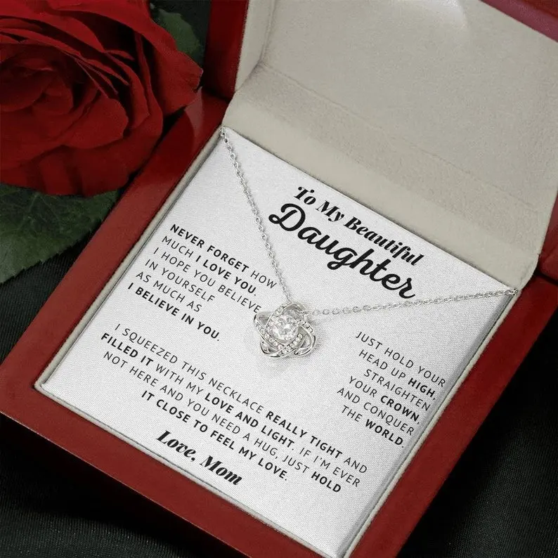 Beautiful Daughter - Straighten Your Crown Love Knot Necklace | A Special Gift from Mom for Birthday, Graduation, or Confirmation | Sentimental Present from Mother to Celebrate Her Achievements, Strength, and Radiance 1055.3