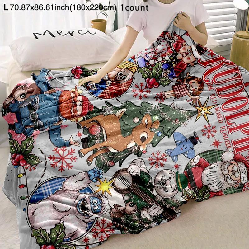 Rudolph the Red - Nosed Reindeer Christmas - Themed Blanket| Sofa Binging Throw, AC Home Blanket, Outdoor Picnic Vibe For Christmas party decor, winter family movie nights, New Year gathering decor Ideal for Christmas, New Year's Day, New Year