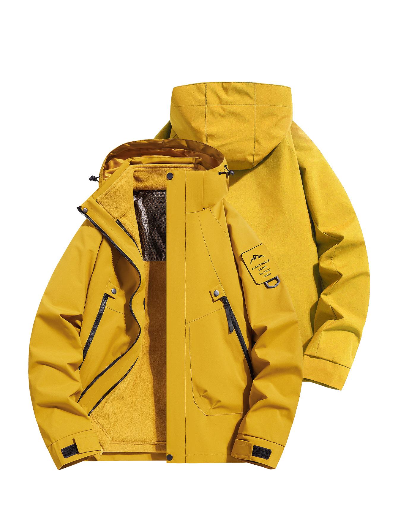 CCCMAI Men's Solid Color Waterproof Windproof Drawstring Zip-up Hoodie Jacket, Casual Long-Sleeve Outdoor Coat with Zipper Pockets, Suitable for Outdoor Activities, All-Season Men's Apparel, Menswear  Coats Jackets Tops