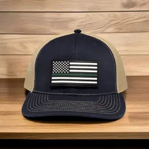 Thin Green Line Hat, American Flag Trucker Hat, Military Hat, Park Ranger Gift, Border Patrol Hat, PVC Patch