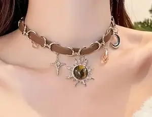 Collar Ojo de Tigre with Tiger Eye Stone and Chain Accents for Unique Style Leather Material Distinctive Design Perfect for Any Outfit