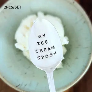 2pcs Custom Ice Cream Spoon Engraved Spoon Words On Cutlery