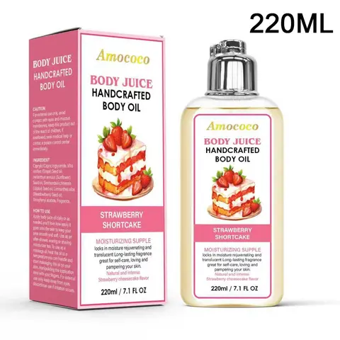 Strawberry Cake Fragrance Body Oil (220ml) - Sweet Fruity Scented Moisturizer for Soft Radiant Skin, Hydrating Relaxing Formula for Daily Body Care Self Care Products