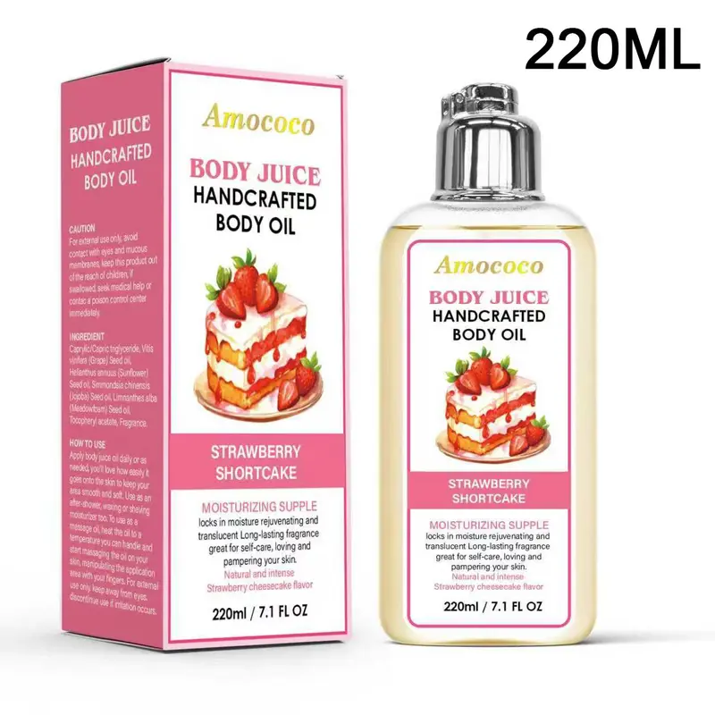 Strawberry Cake Fragrance Body Oil (220ml) - Sweet Fruity Scented Moisturizer for Soft Radiant Skin, Hydrating Relaxing Formula for Daily Body Care Self Care Products