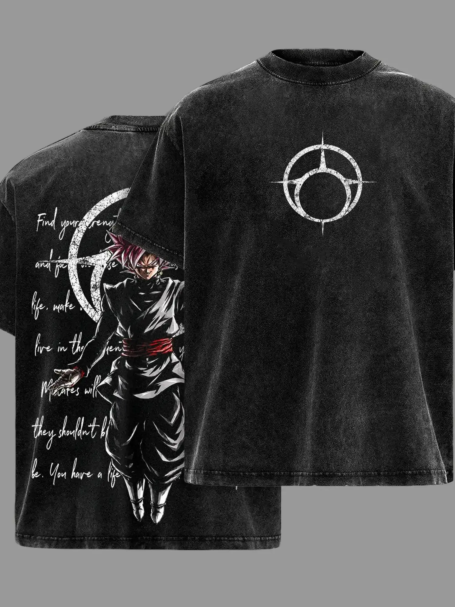 Kakarot  Black x Zamasu Fused Zamasu Dark Saiyan Rosé Warrior Anime Vintage Washed Oversized Graphic Tee Crimson Aura Villain Heavyweight Cotton Streetwear Shirt DBZ