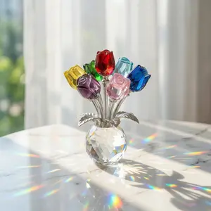 Handcrafted K9 Crystal Never-Fading Eternal Rose Flowers Bouquet in Vase, Luxurious Home Table Decoration Ornaments, Ideal Wedding Gift for Wife, Perfect for Valentine's Day, Mothers Day Gift Ideas