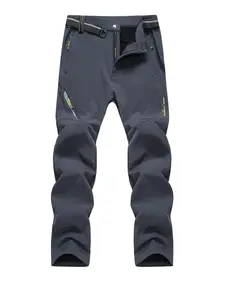 Men's Solid Plain Waterproof Windproof Softshell Pants, Casual Comfy Warm Thermal Fitted Sporty Pants for Outdoor Activities, Men's Trousers for Winter