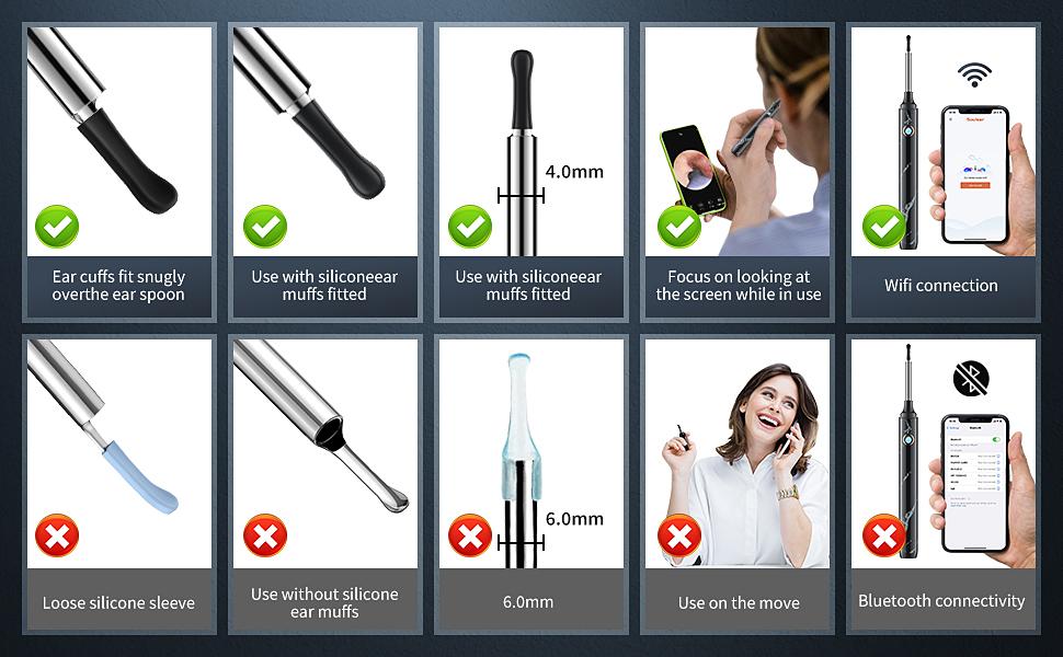 1080P HD EarWax Removal Tool with Camera 7 Pcs Set Rechargeable USB Battery Dual Power Safe Ear Care Gentle with WiFi