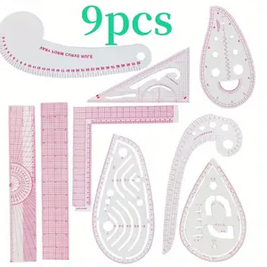 Pack of 9 Plastic Sewing French Curve Ruler Metric Sewing Measuring Tools for Designers and Tailors Pattern Making Drawing Ruler Perfect for Drawing, Craft, Sewing Accessories and DIY