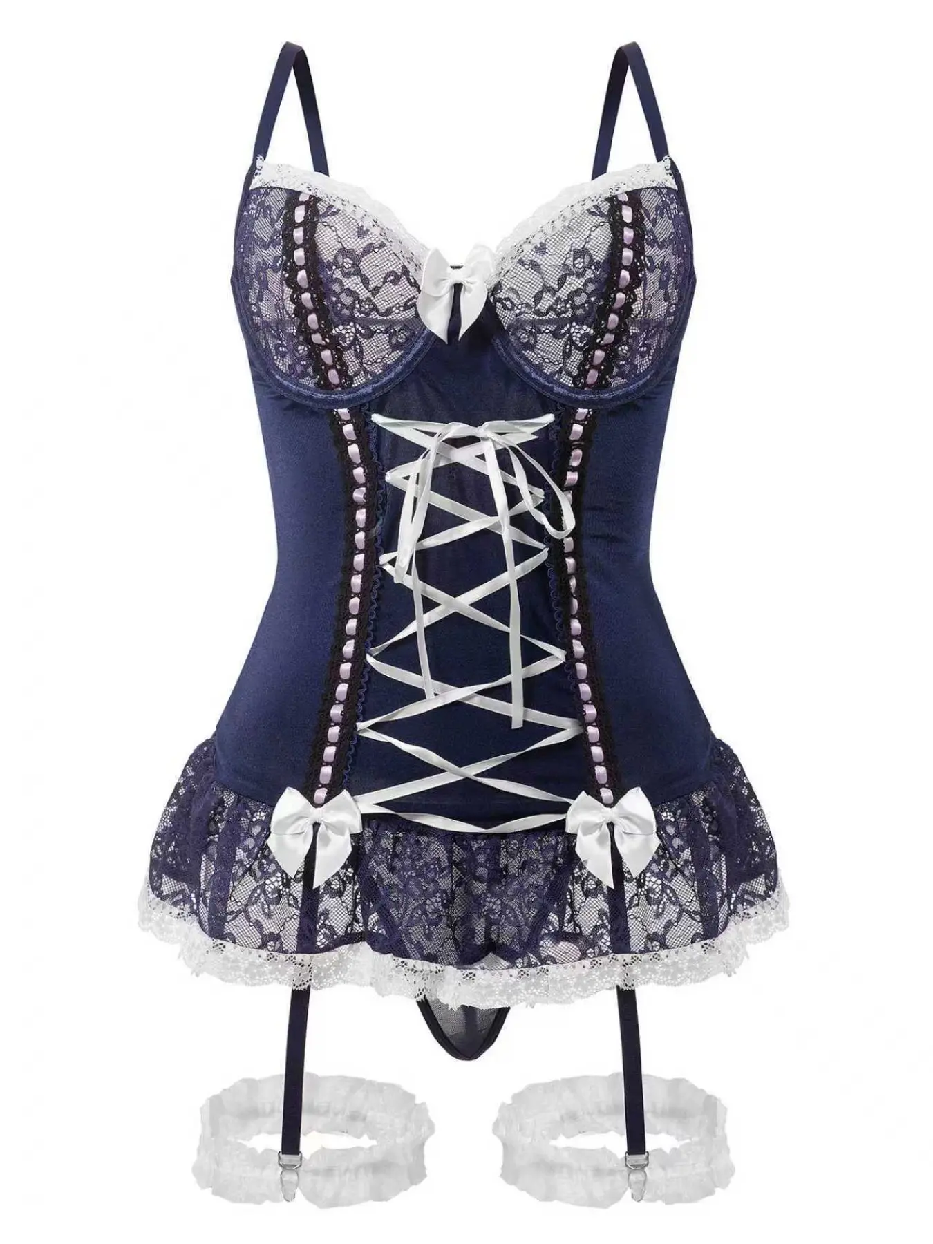 French Maid Fantasy: Lace Corset Lingerie Set for Playful Nights Underwear