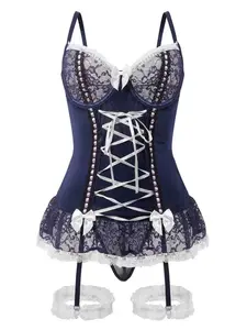 French Maid Fantasy: Lace Corset Lingerie Set for Playful Nights