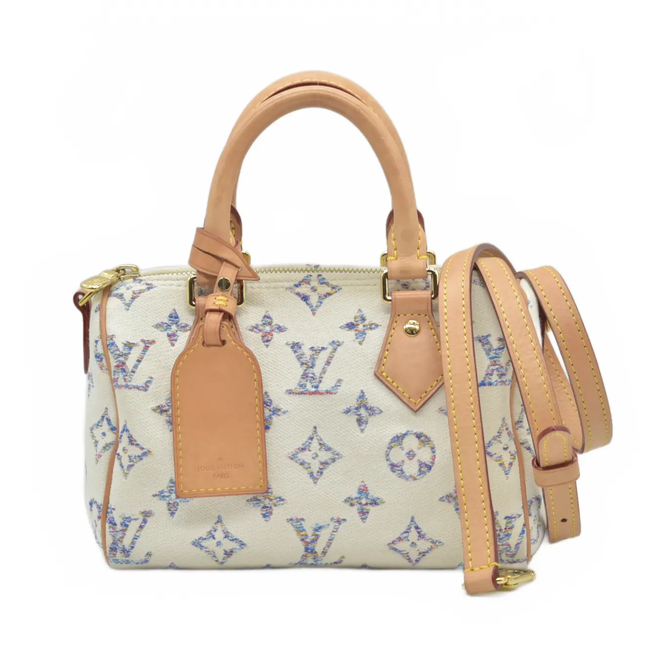 $2570 Louis Vuitton RFID Monogram Jacquard Fabric Speedy Bandouliere 20 Multicolor Beige