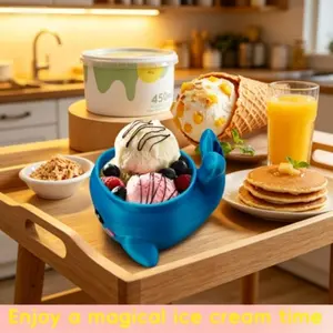 Cute Whale-Shaped Ice Cream Bowl with Handle, 3D Cartoon Frozen Dessert Cup for Home Use, Stylish Style Snack Bowl, High-Design Cold Drink Cup