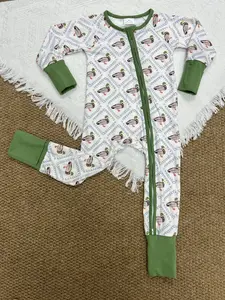 LR2269 hunting mallard duck green zipper long sleeve boys romper