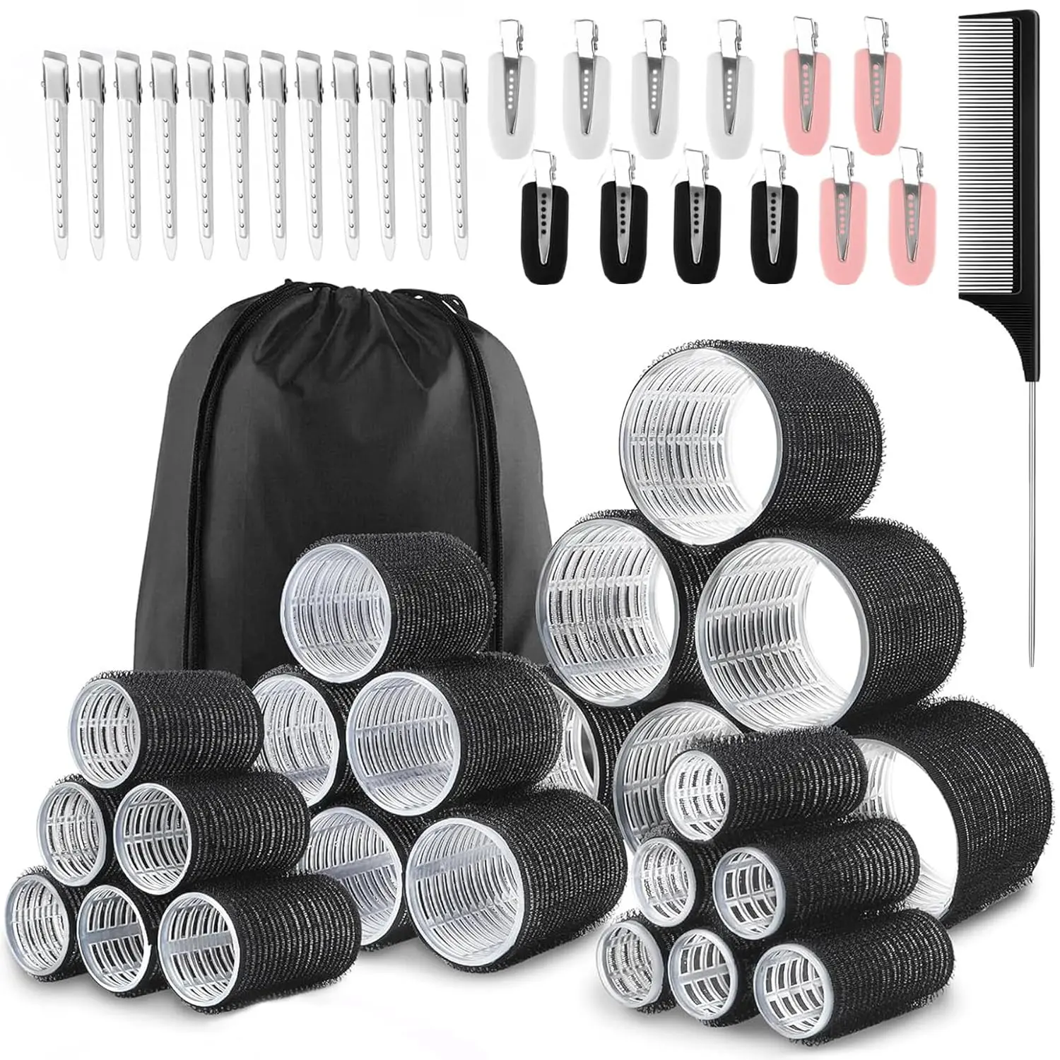 4 Sizes Self Grip Hair Rollers Set, 50 Pcs Hair Curler Rollers with Clips, 25mm 36mm 48mm 60mm, Reusable Hair Curlers for Long Short Hair & Bangs, Salon DIY Hairstyle Tools for Women
