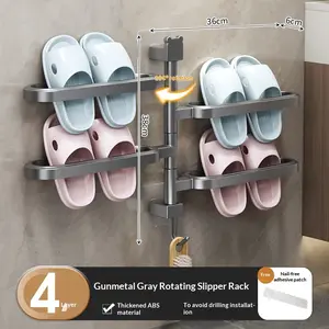 No-Drill Rotatable Storage Rack Bathroom Slipper Rack Slipper Organizer Toilet Wall-Mounted Towel Rack Space-Saving