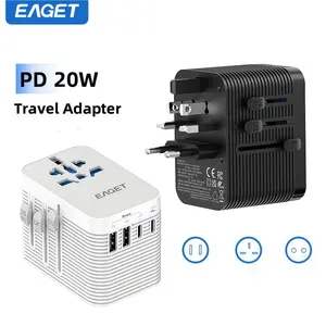 EAGET 2 PACK Universal Travel Plug Adapter,Worldwide Travel Wall Charger With, Multifunctional Phone Charging Converter for Home, Office & Travel,Compatible with US, Australia, UK and EU Sockets, European Travel Plug Adapter Usb Power Outlet Power Strip