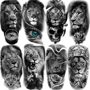 Lion Pattern Tribal Style Temporary Tattoo Sticker,8 Sheets/set Waterproof Arm Tattoo Sticker, Body Decoration for Men & Women