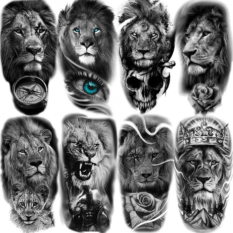 Lion Pattern Tribal Style Temporary Tattoo Sticker,8 Sheets/set Waterproof Arm Tattoo Sticker, Body Decoration for Men & Women