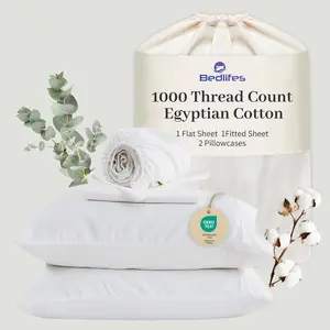 Bedlifes Egyptian Cotton Sheets 1000 Thread Count - Cooling & Breathable Ultra Soft Bedding for Hotel Comfort